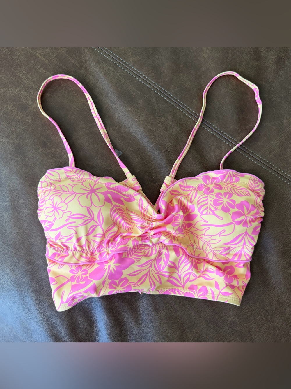 Decree Pink and Yellow Floral Bikini Top